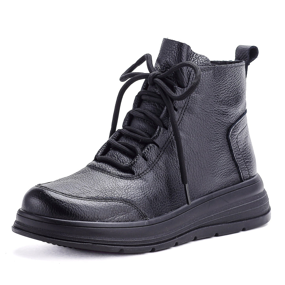 Casual Leather Thick Soft Sole Lace-Up Versatile Ankle Boots