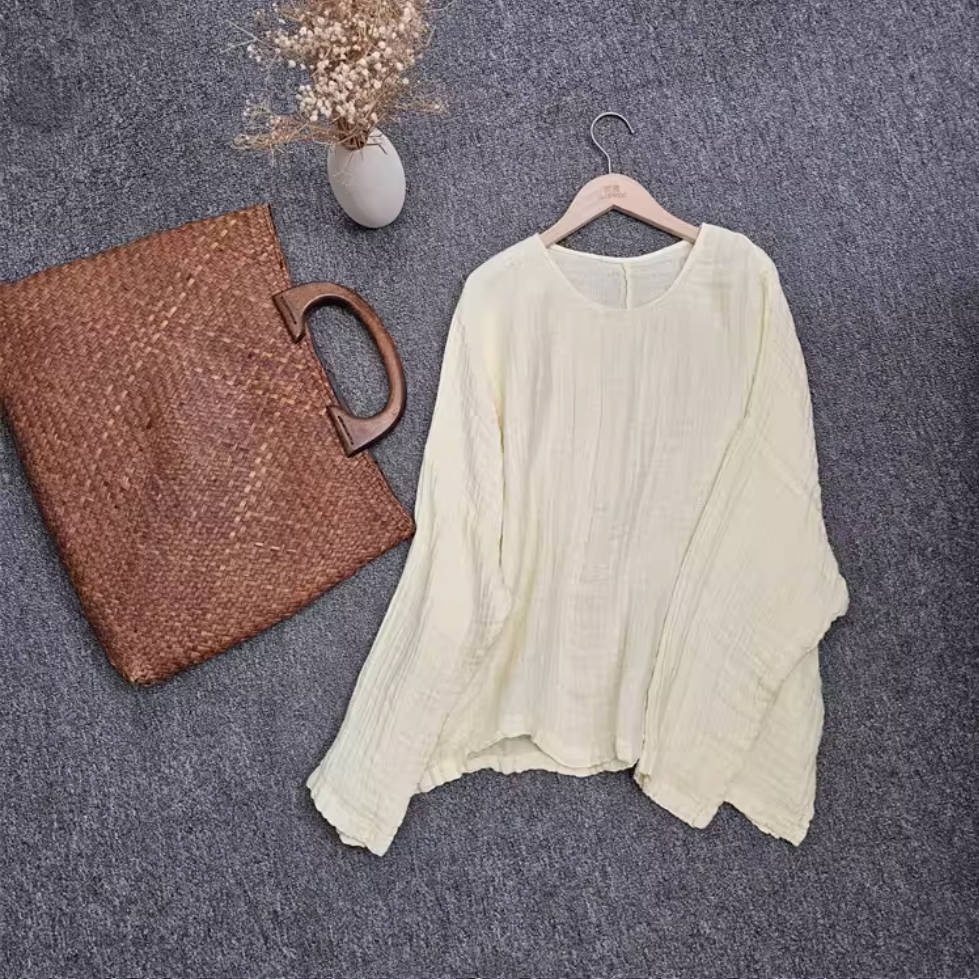 Spring Loose Linen Round Neck Casual Versatile Thin Tops