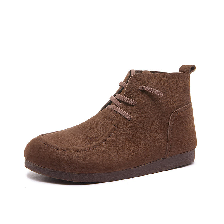 Retro Leather Sueded Comfy Casual Soft Sole Flat Ankle Boots
