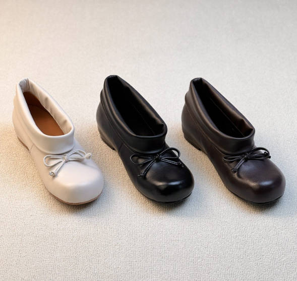 Women Vintage Round Toe Soft Leather Bowknot Hidden Wedge Slip-on Shoes