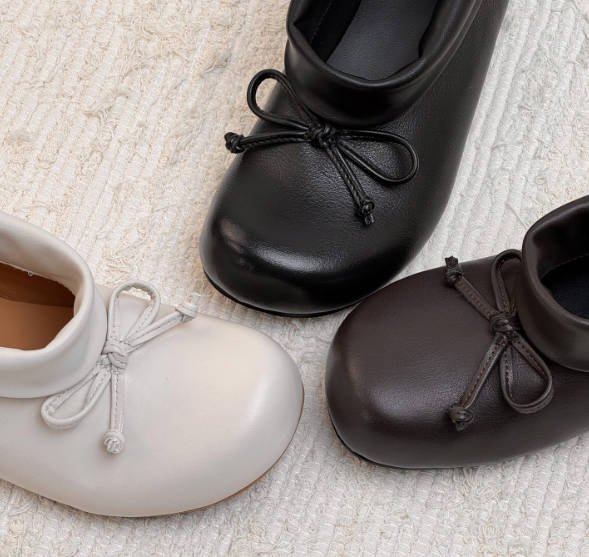 Women Vintage Round Toe Soft Leather Bowknot Hidden Wedge Slip-on Shoes