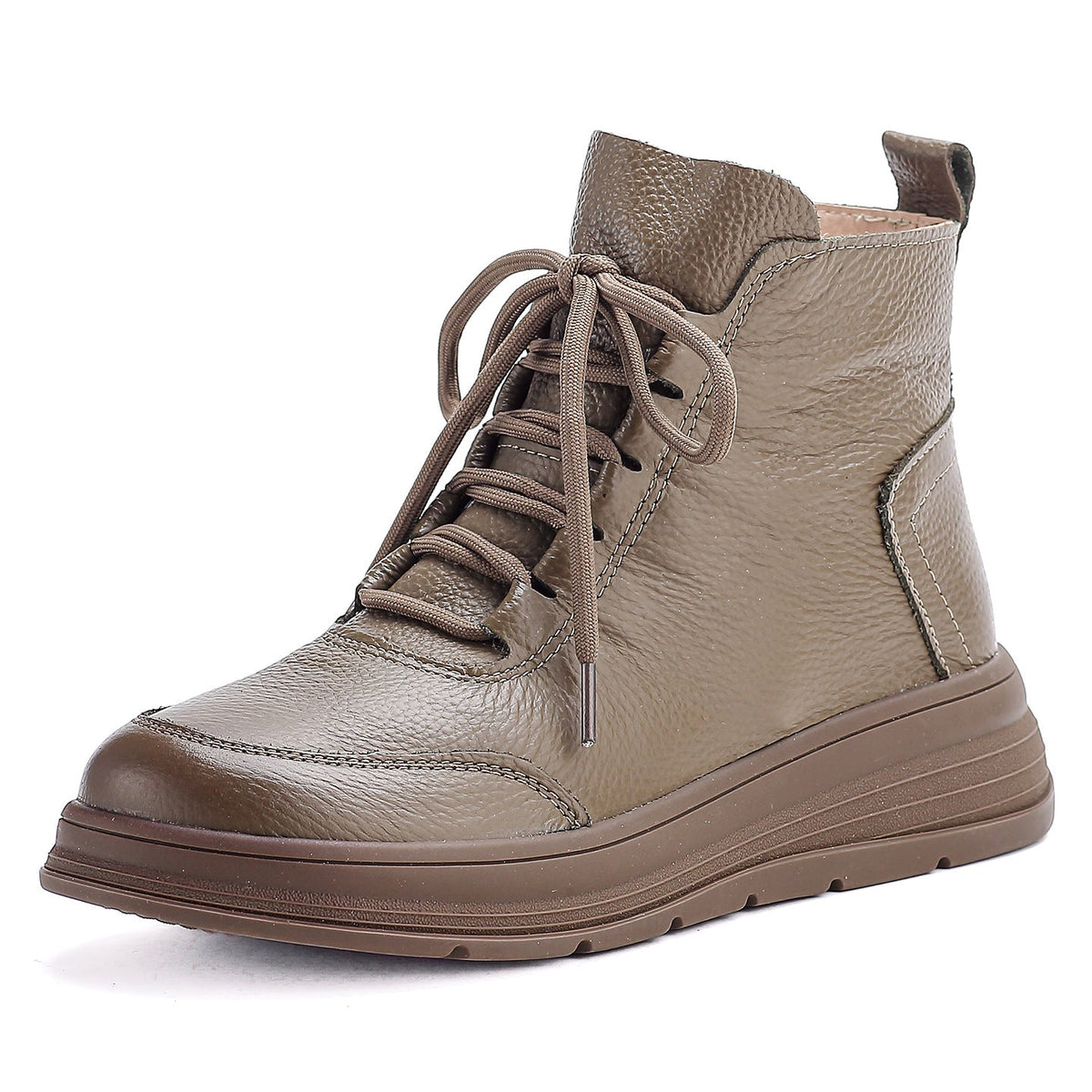 Casual Leather Thick Soft Sole Lace-Up Versatile Ankle Boots