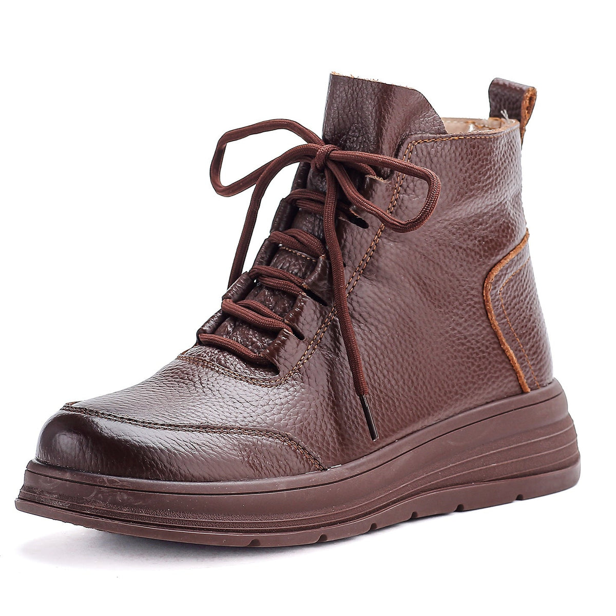 Casual Leather Thick Soft Sole Lace-Up Versatile Ankle Boots