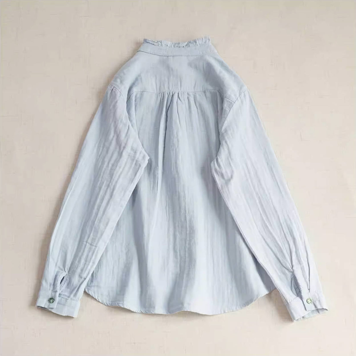Retro Spring Cotton Embroidered Ruffled Neck Loose Casual Shirt