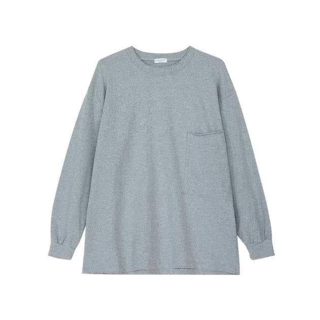 Casual Cotton Solid Color Round Neck Curling-Up Loose Tops