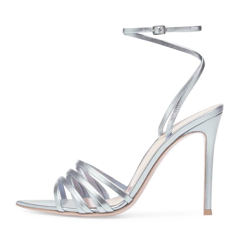 FASHION SILVER PU POINTED TOE HIGH HEEL SANDALS