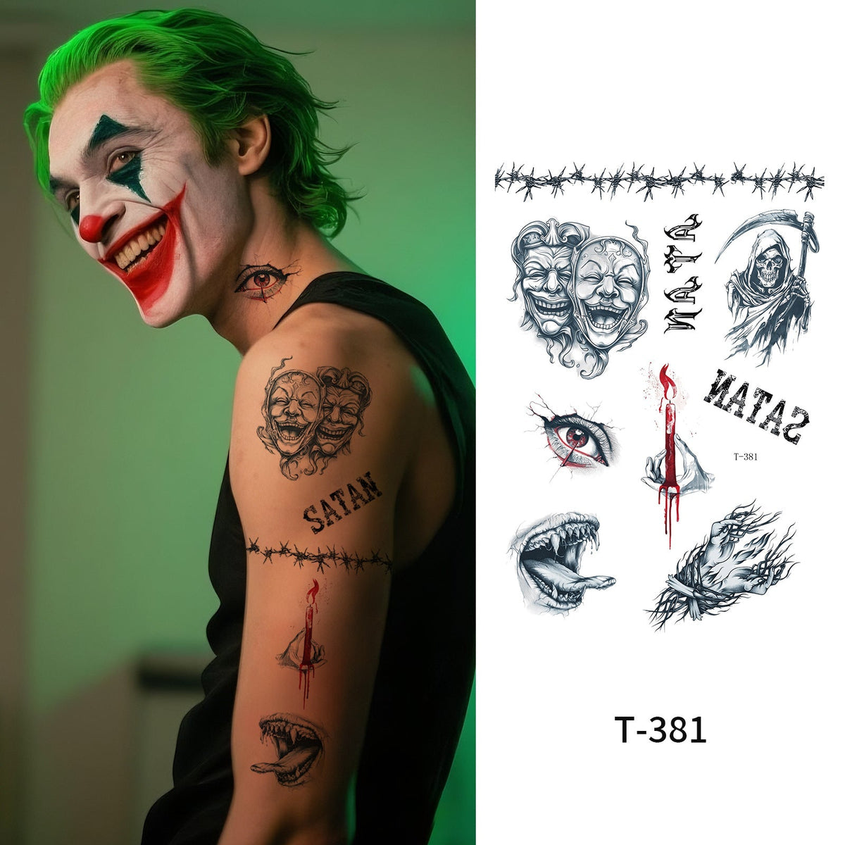 Halloween Joker Face Tattoo Sticker For Girls Party