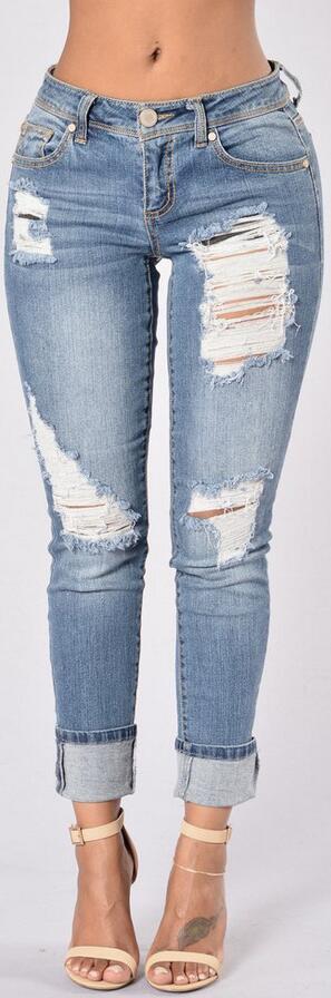 9/10 HOLES RIPPED STRAIGHT SLIM BEGGAR EDGE JEANS