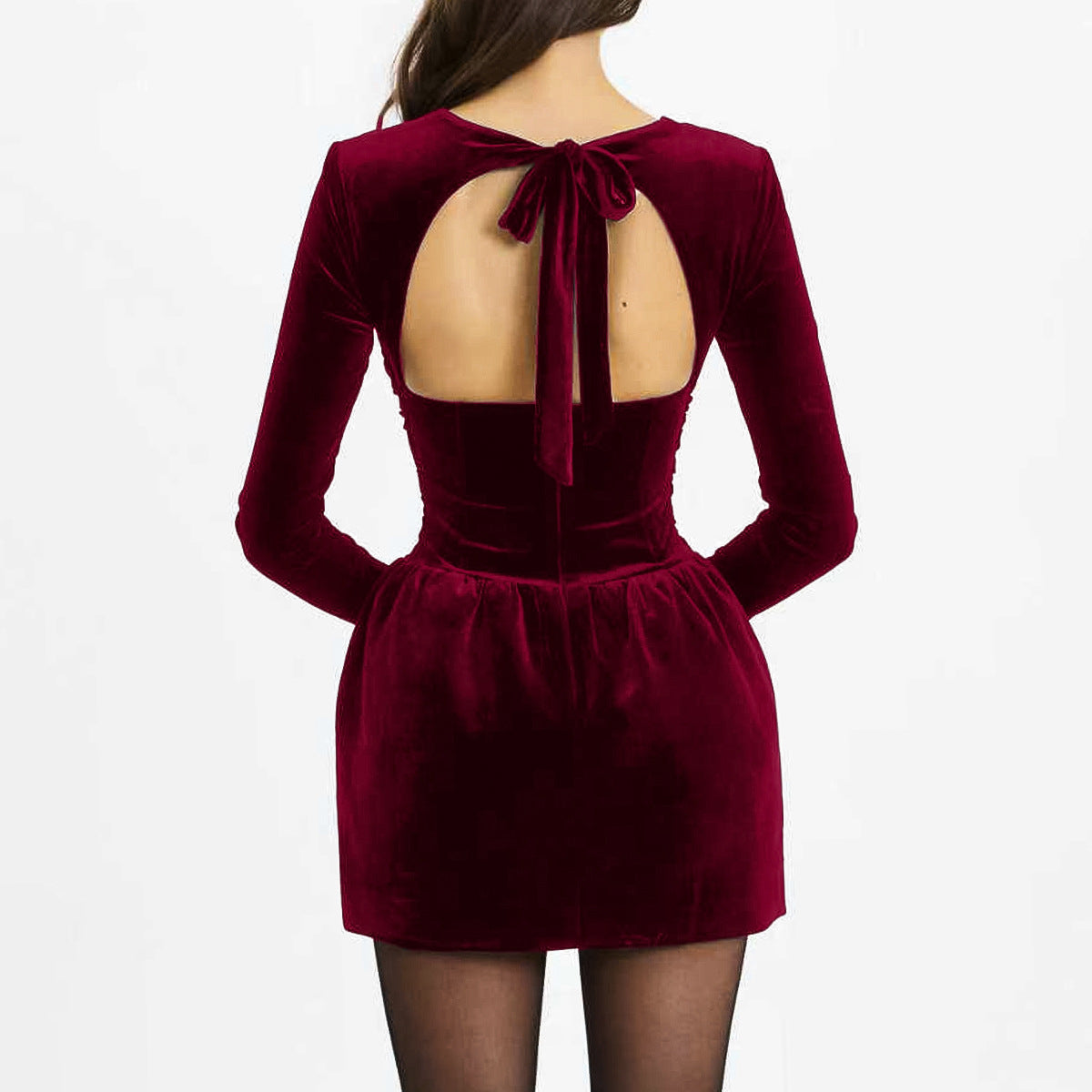 Women's Velvet Long Sleeve Square Neck Backless Dress For Christmas Party