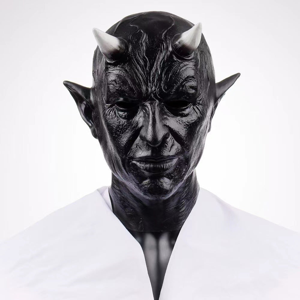 Black Horned Devil Full Face Latex Mask Halloween Costume