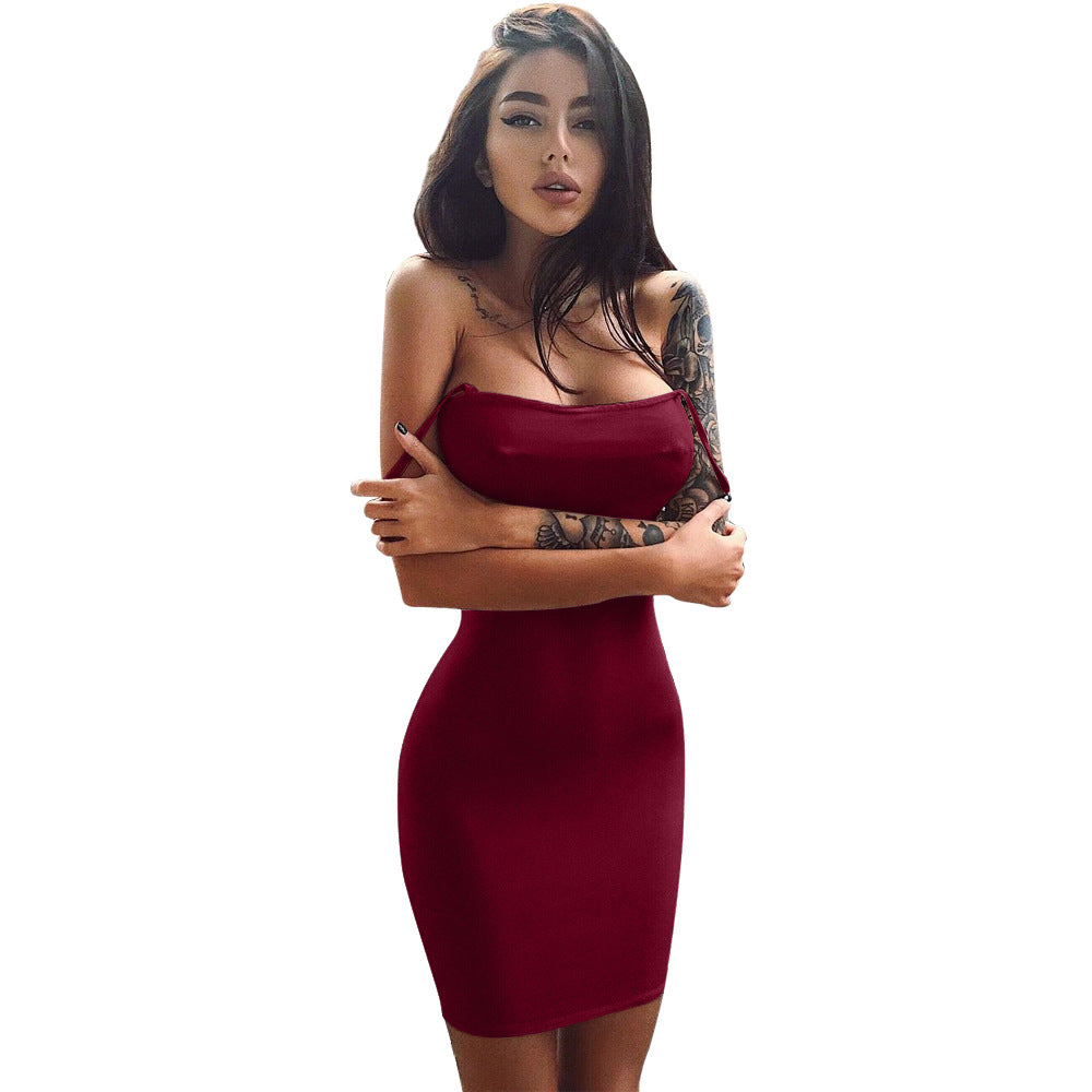 PURE COLOR SLIM SLEEVELESS SPAGHETTI STRAPS SHORT DRESS