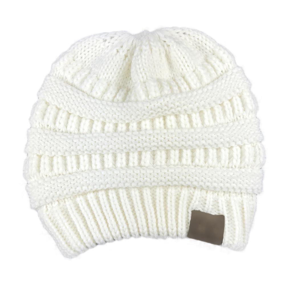WOMEN'S WINTER OUTDOOR WARM WOOL HAT EMPTY TOP HORSETAIL KNITTED HAT