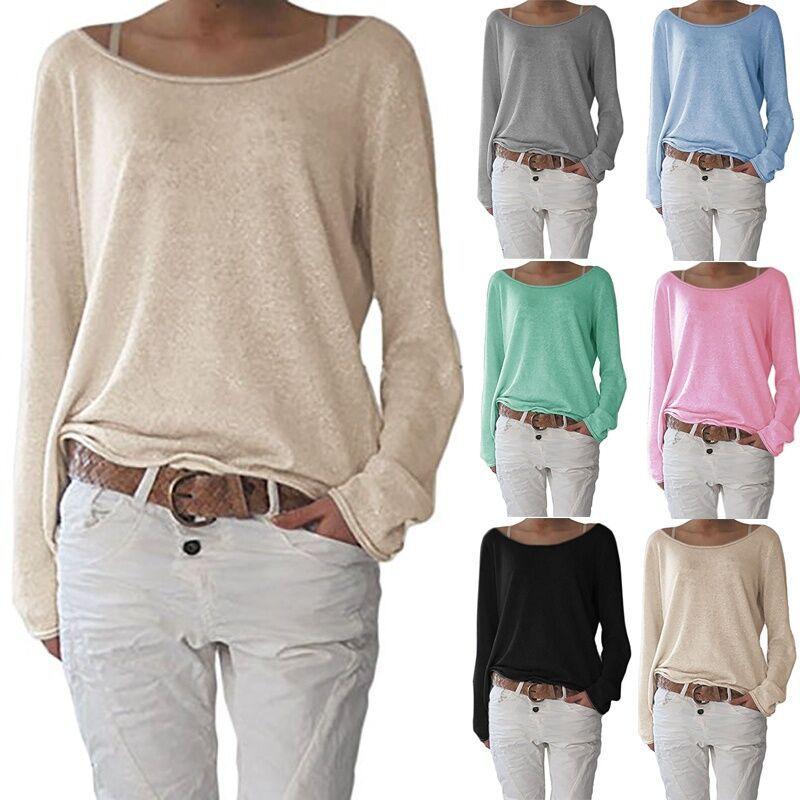 CASUAL LOOSE OFF-SHOULDER LONG SLEEVES PURE COLOR BLOUSE