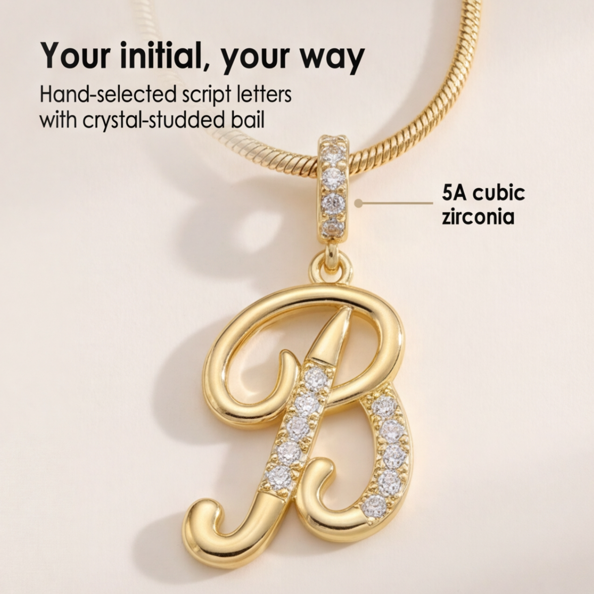 3-Layer Initial Necklace with Pink Heart Zircon