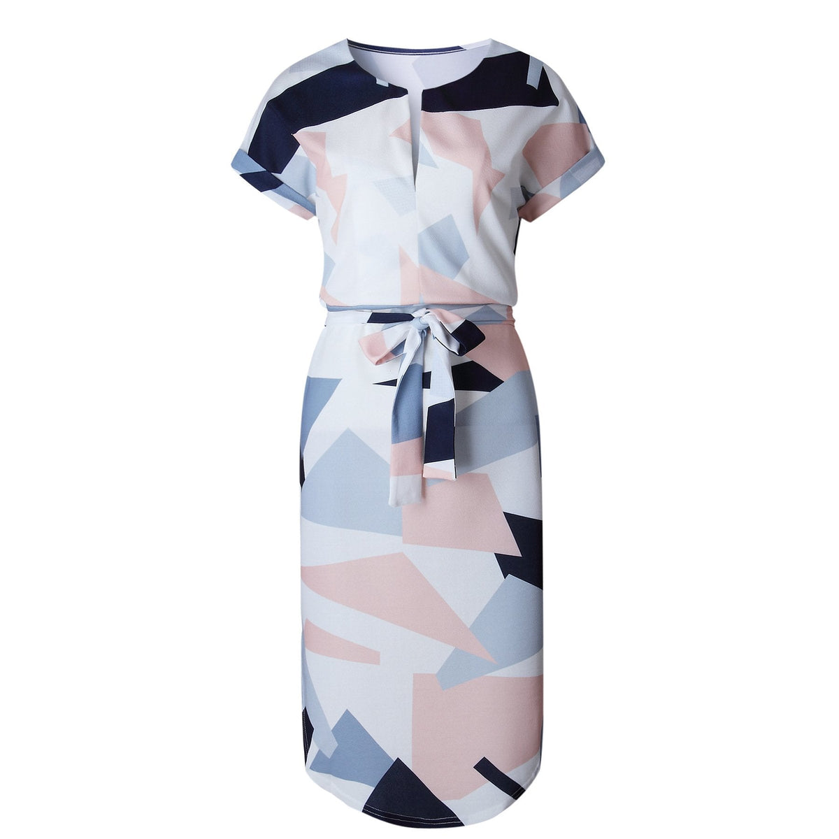 FASHION V-NECK PRINT IRREGULAR KNEE-LENGTH DRESS