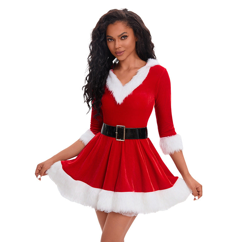 Christmas Dress For Women Red Green Hooded Performance Costume