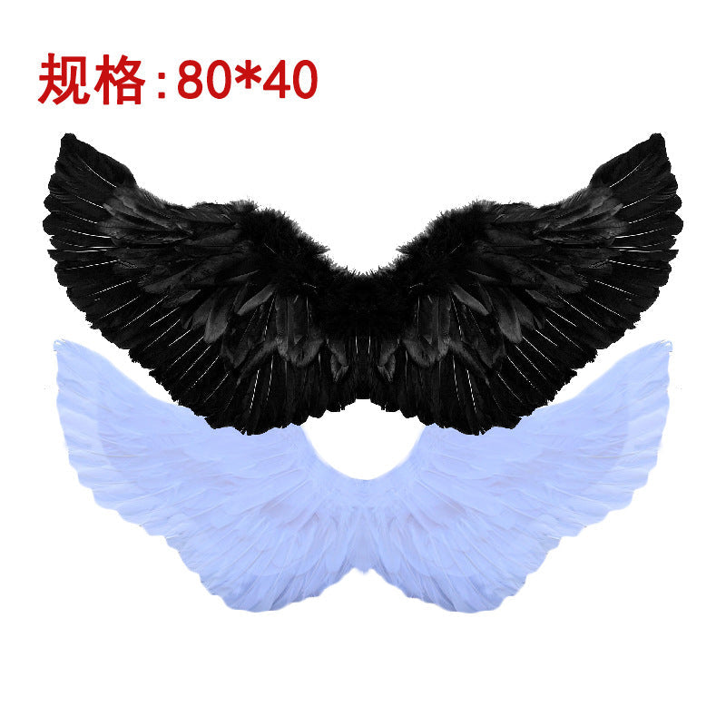 Black Feather Wings White Halloween Cosplay Angel Wings