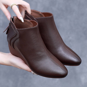 Sheepskin Leather Autumn Pointed Toe Versatile Zipper Ankle Boots