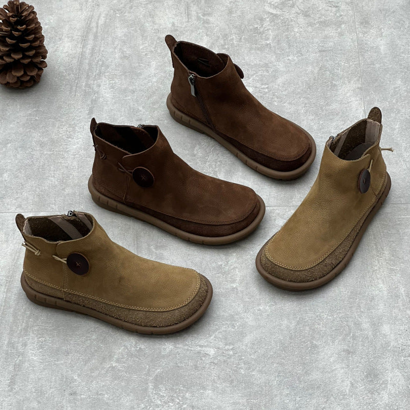 Retro Sueded Leather Casual Flat Soft Sole Zipper Ankle Boots