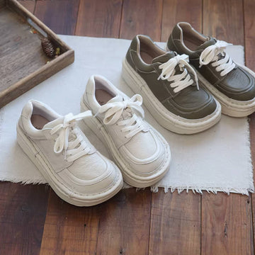 Wide Toe Retro Leather Thick Soft Sole Platform Lace-Up Shoes