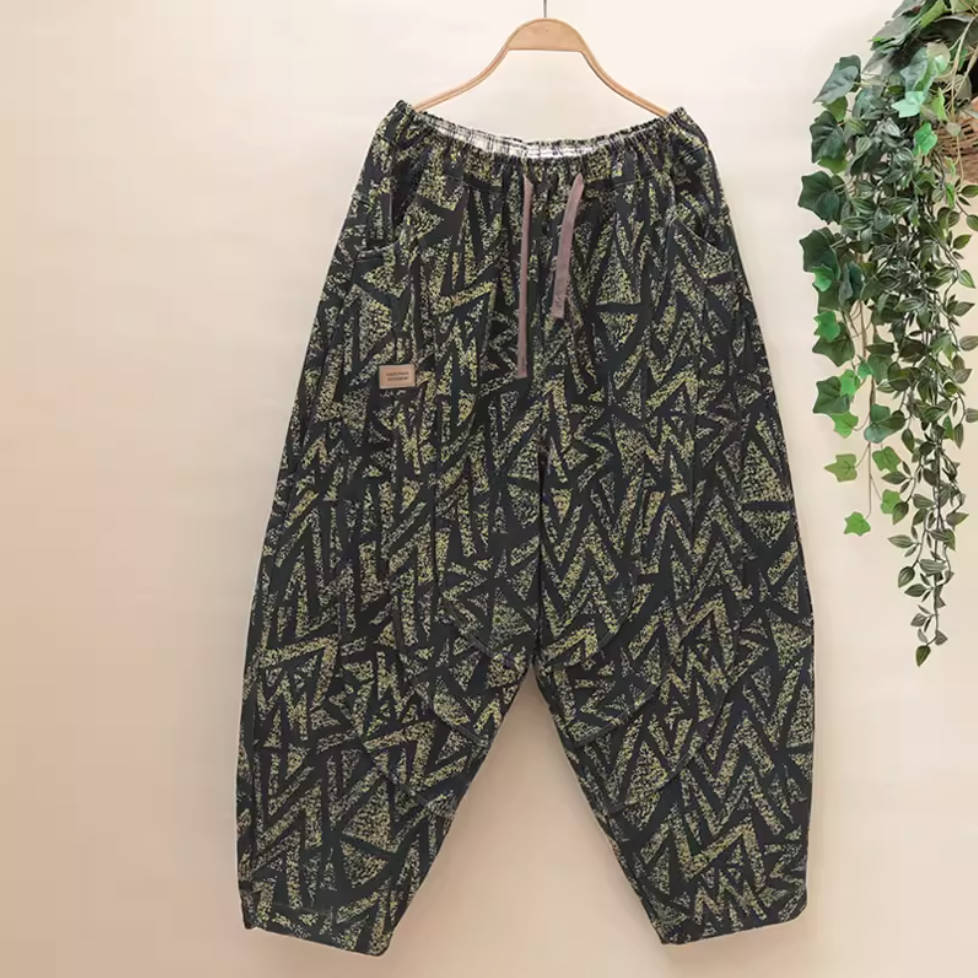 Irregular Printed Cotton Casual Stylish Elastic Waist Plush Harem Pants