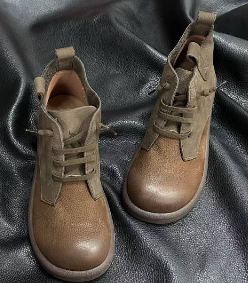 Women Vintage Slip-on Genuine Top-grain Leather Ankle Martin Boots