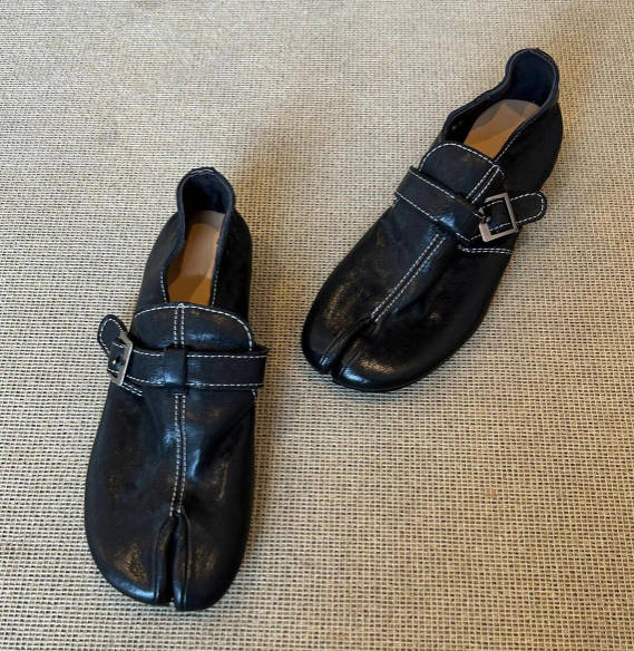Vintage Genuine Leather Casual One Strap Split-Toe Slip On
