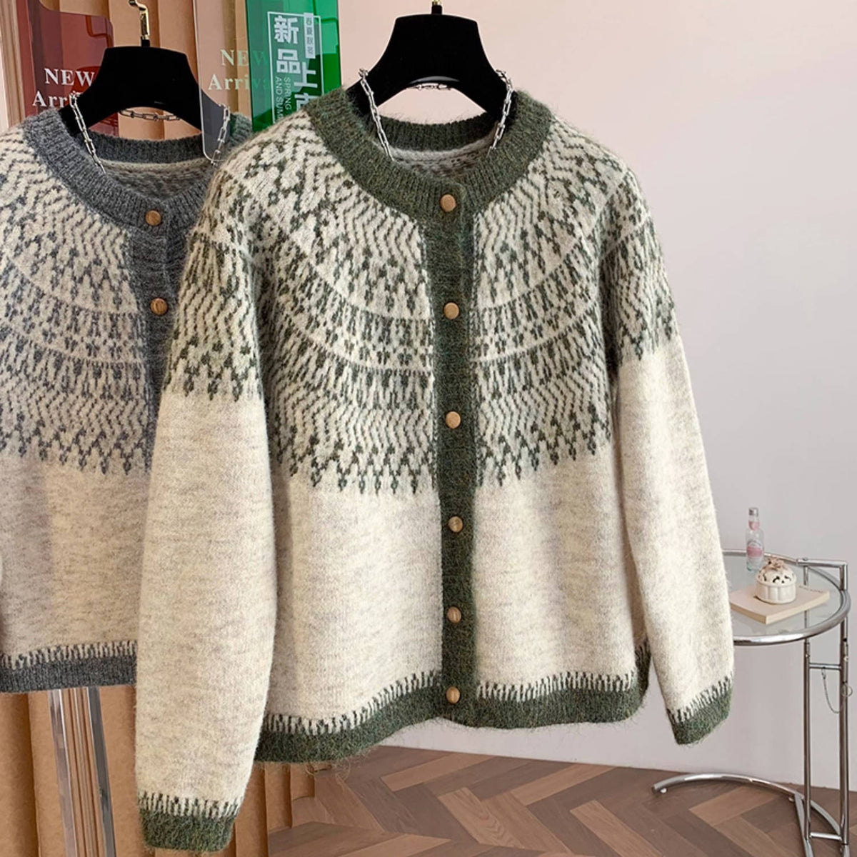 Retro Winter Round Neck Soft Thick Single-Breasted Printed Sweater