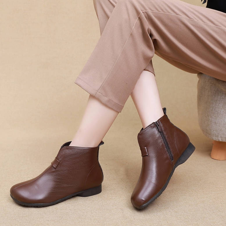 Retro Leather Warm Soft Flat Sole Warm Comfortable Ankle Boots