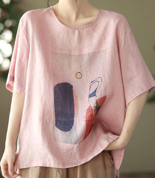 Summer Literary Slimming Casual Patchwork Round Neck Top