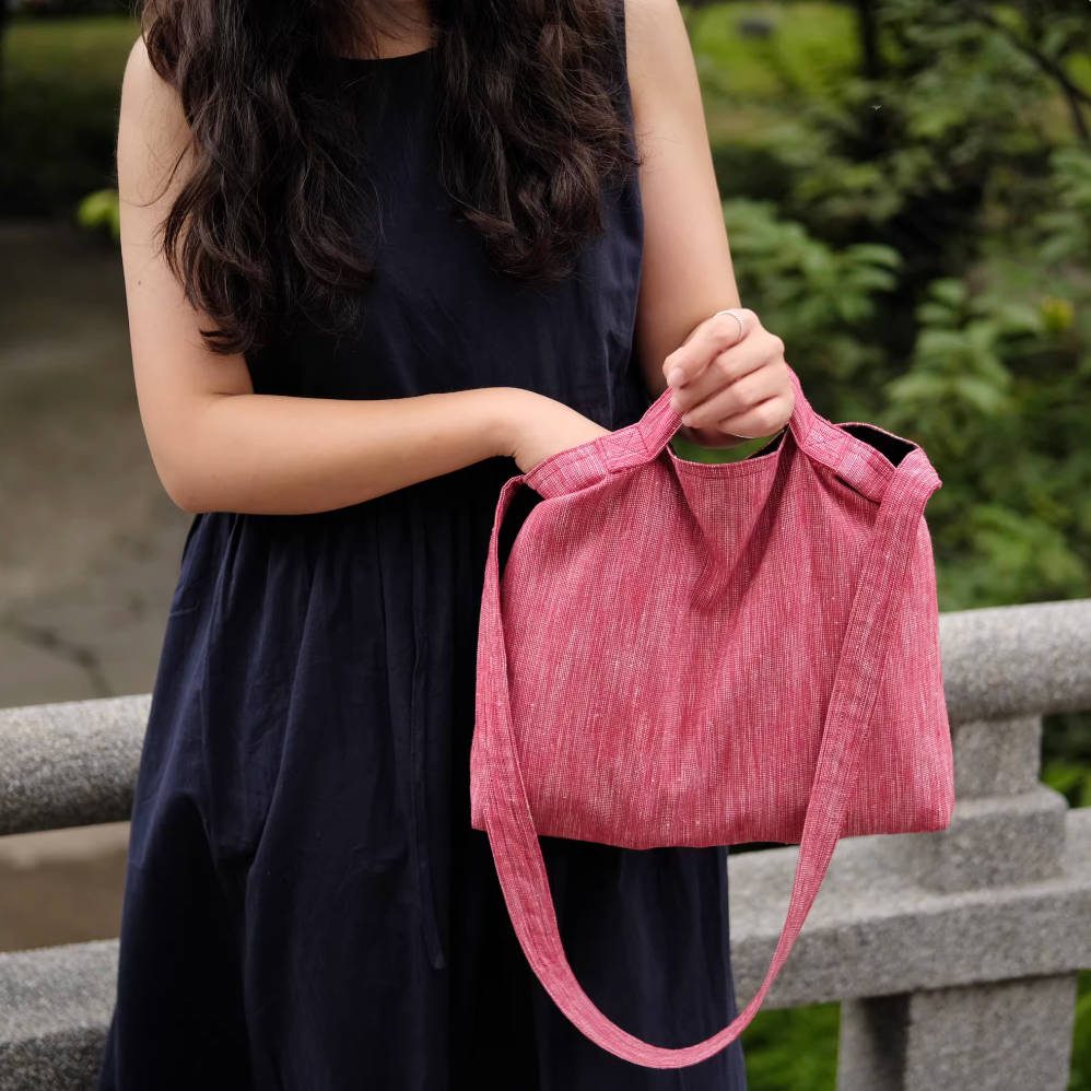 Solid Color Linen Cotton Handheld Crossbody Versatile Bag