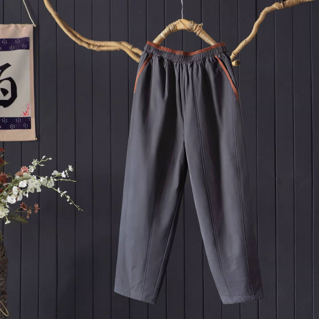 Winter Cotton Versatile Patchwork Thick Cotton-In Elastic Wiast Pants