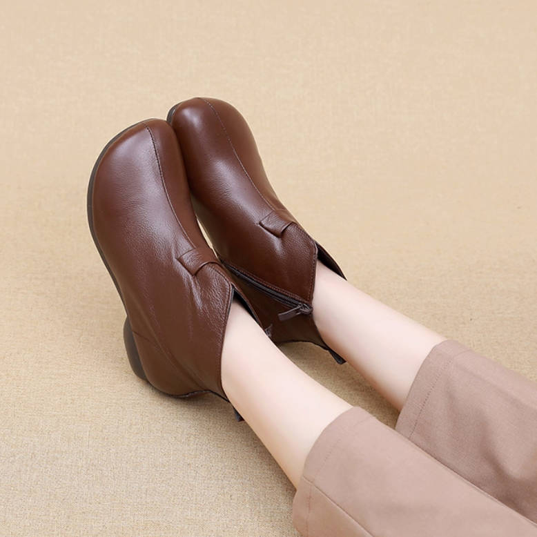 Retro Leather Warm Soft Flat Sole Warm Comfortable Ankle Boots