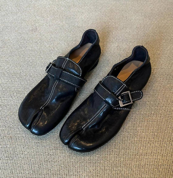Vintage Genuine Leather Casual One Strap Split-Toe Slip On