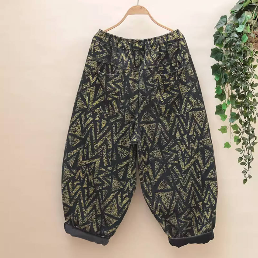 Irregular Printed Cotton Casual Stylish Elastic Waist Plush Harem Pants
