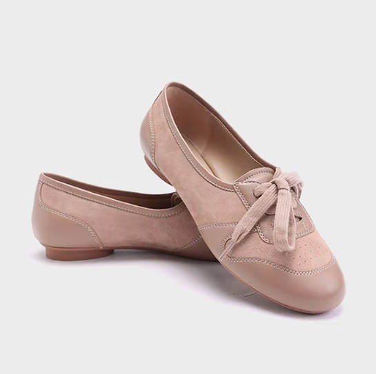 Vintage Women Sheepskin Casual Round-Toe Lace-Up Slip-On
