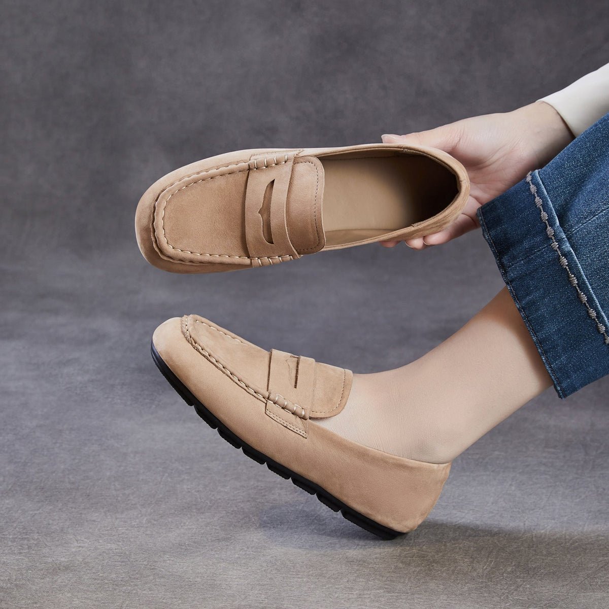 Spring Leather Sueded Solid Color Slim Casual Slip-On Loafers