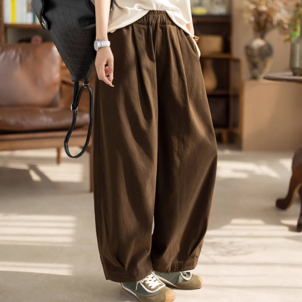 Elastic Waist Cotton Wide Legs Casual Versatile Harem Pants