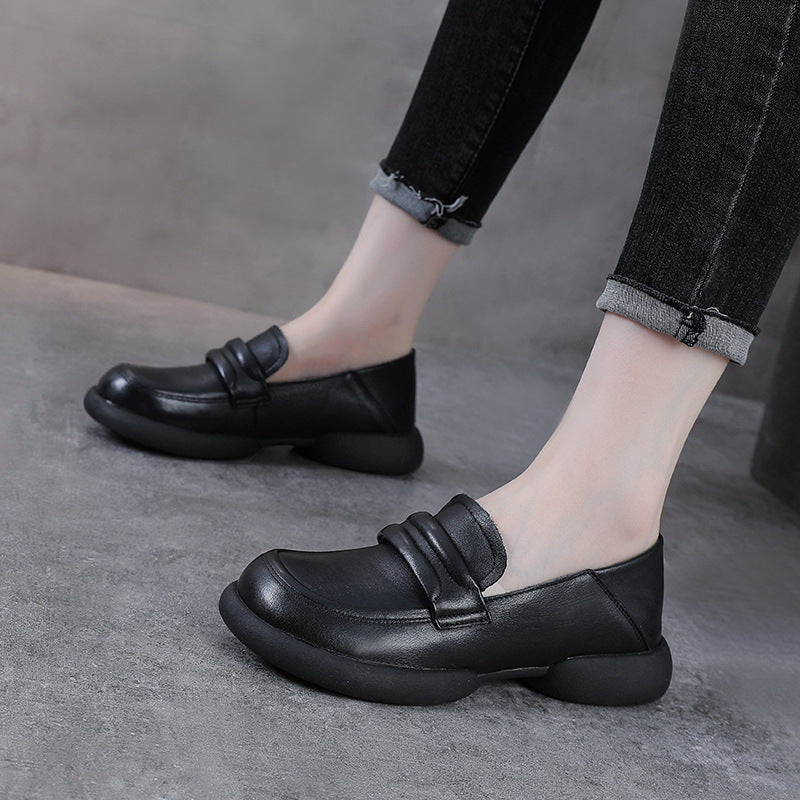 Vintage Cowhide Round Toe Slip-On Casual Everyday Soft Shoes