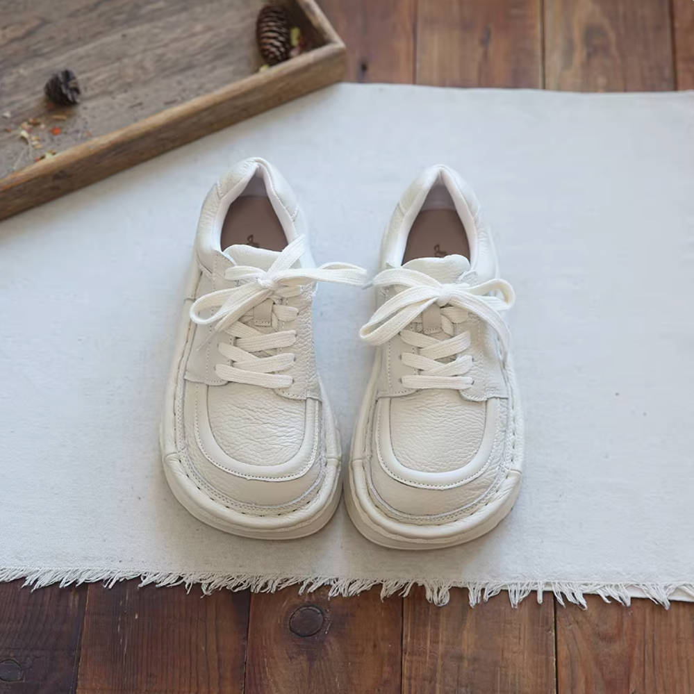 Wide Toe Retro Leather Thick Soft Sole Platform Lace-Up Shoes