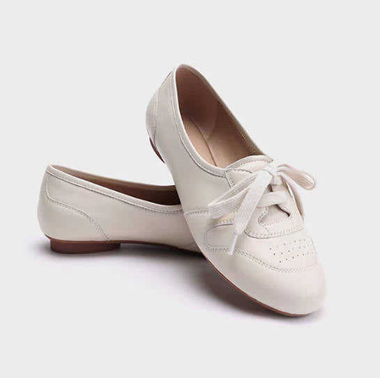 Vintage Women Sheepskin Casual Round-Toe Lace-Up Slip-On