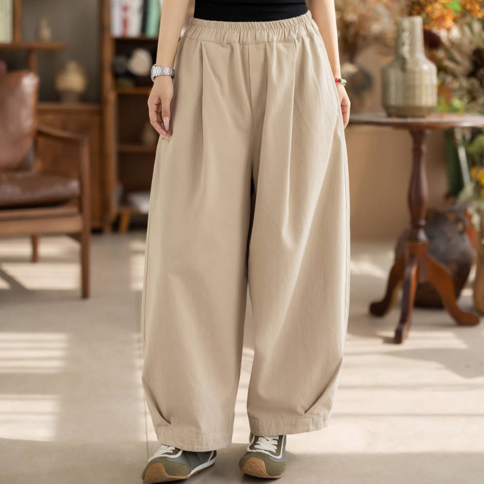 Elastic Waist Cotton Wide Legs Casual Versatile Harem Pants