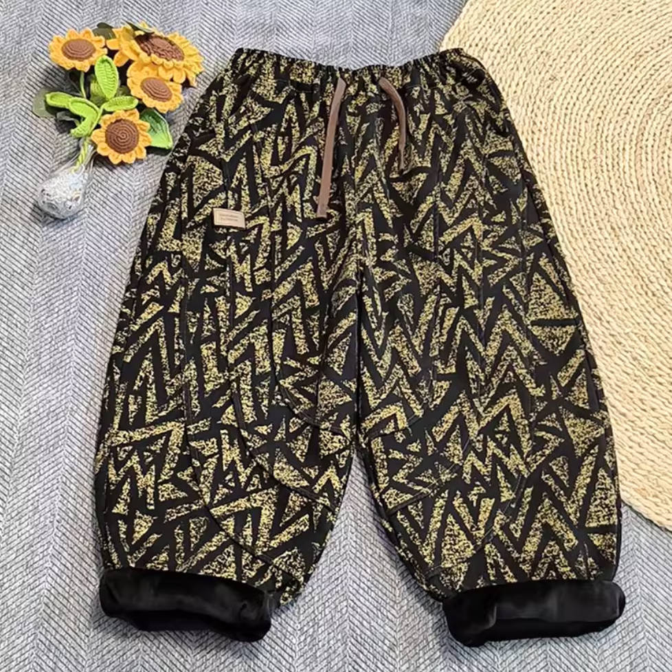 Irregular Printed Cotton Casual Stylish Elastic Waist Plush Harem Pants