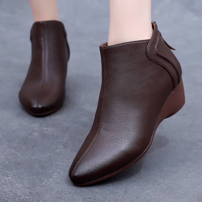 Sheepskin Leather Autumn Pointed Toe Versatile Zipper Ankle Boots