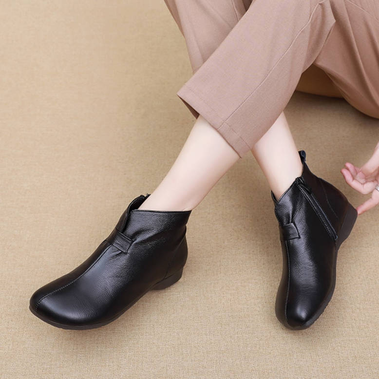 Retro Leather Warm Soft Flat Sole Warm Comfortable Ankle Boots