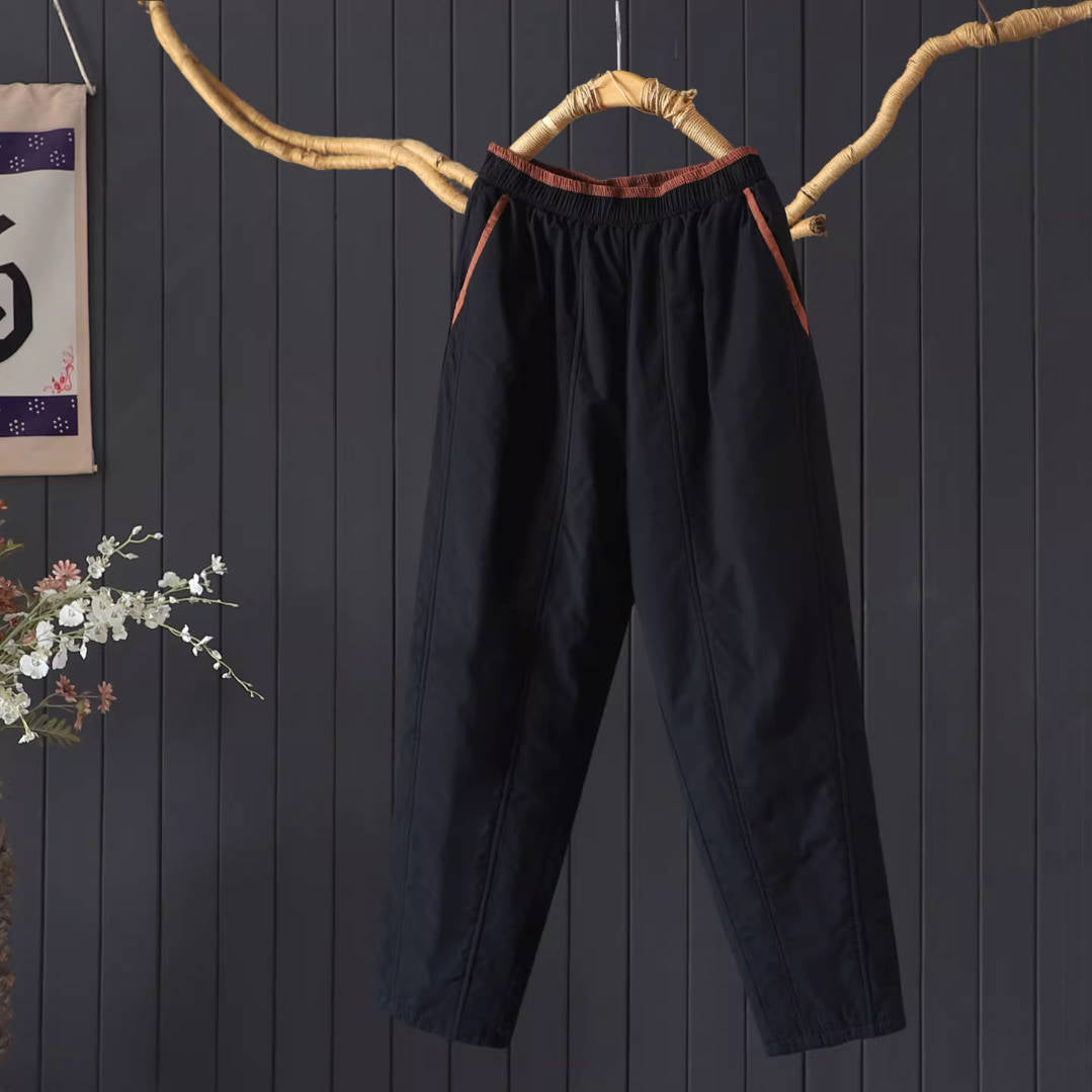 Winter Cotton Versatile Patchwork Thick Cotton-In Elastic Wiast Pants