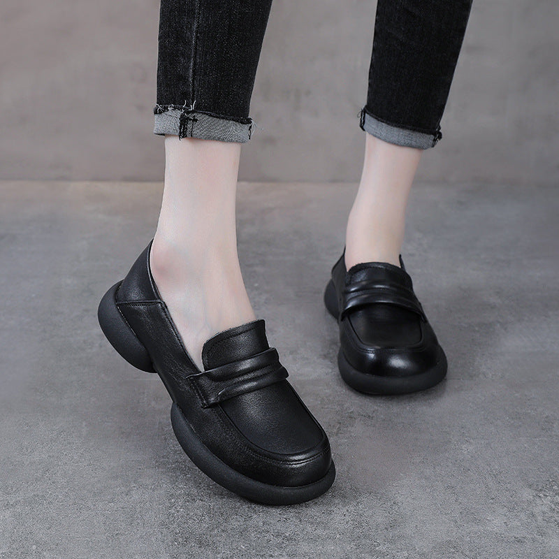 Vintage Cowhide Round Toe Slip-On Casual Everyday Soft Shoes