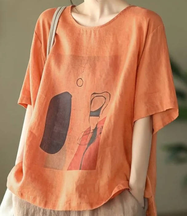 Summer Literary Slimming Casual Patchwork Round Neck Top