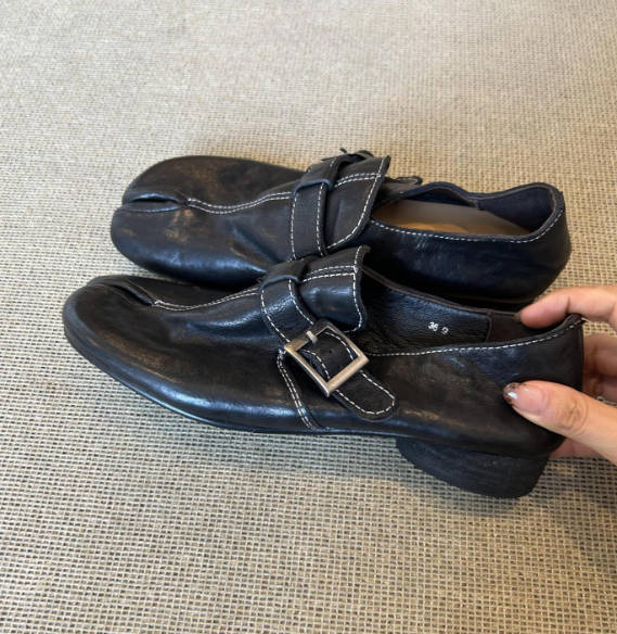 Vintage Genuine Leather Casual One Strap Split-Toe Slip On