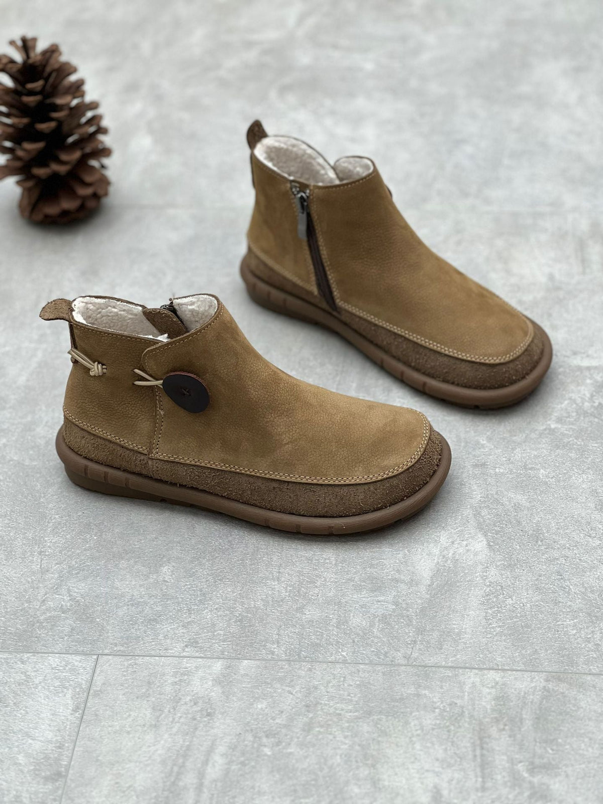 Retro Sueded Leather Casual Flat Soft Sole Zipper Ankle Boots